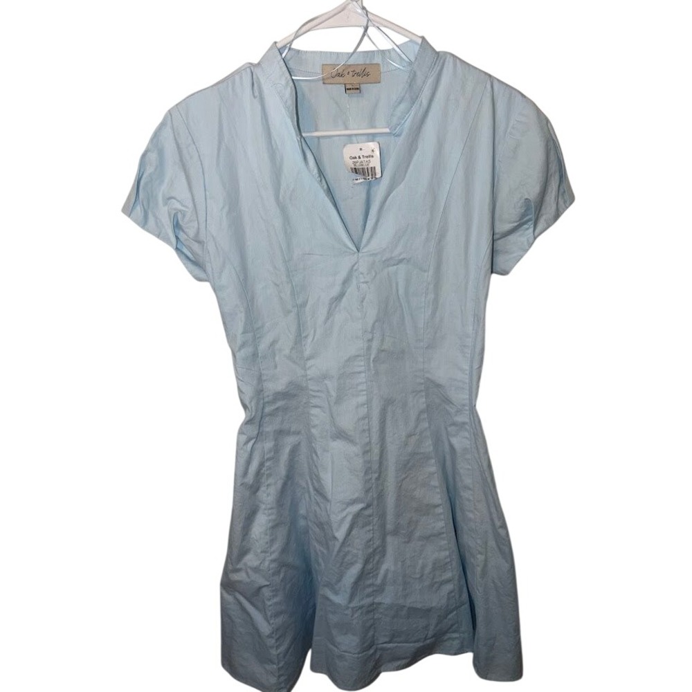 Oak & Trellis Womens Light Blue V-Neck Fit and Flare Short Sleeve Dress Size S